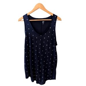 GAP Women's Blue Tank Top with Scoop Neckline and Anchor Print Size L